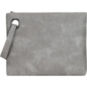 Women's Grey Pu Leather Zipper Trendy Designer Wristlet Elegant Wedding Clutch
